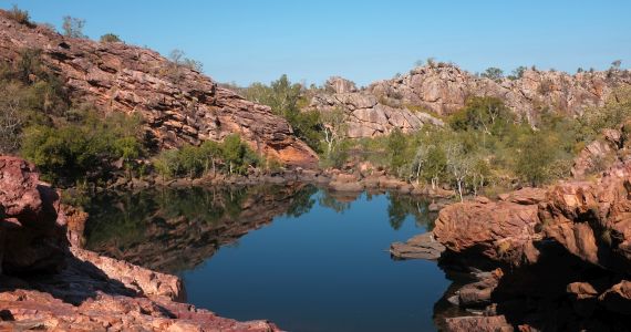 natural pool with rocky backdrop at Koolpin Gorge in Kakadu National Park