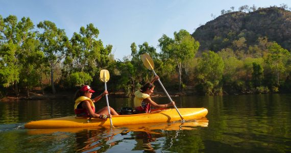 two women canoeing at Katherine Gorge